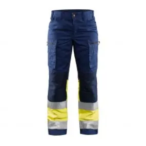 Ladies High Vis Trousers Stretch 7161 Marine/High Vis Geel - Blåkl&#