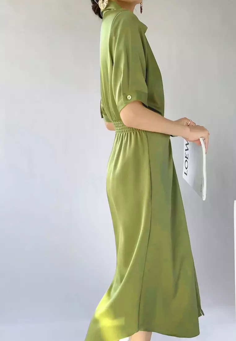 Lapel Tunic Satin Fabric Dress XHG-1633