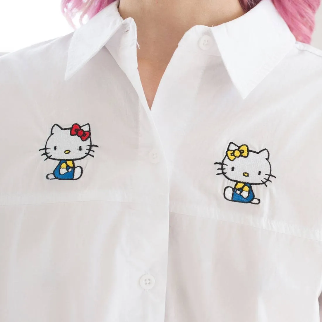 Lazy Oaf X Hello Kitty Women Bow Tie Long Sleeve Shirt (White)