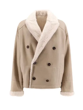Leather and shearling reversible jacket