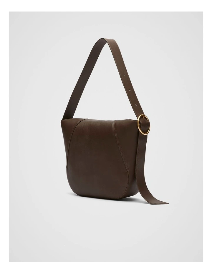 Leather Buckle Trim Shoulder Bag in Affogato