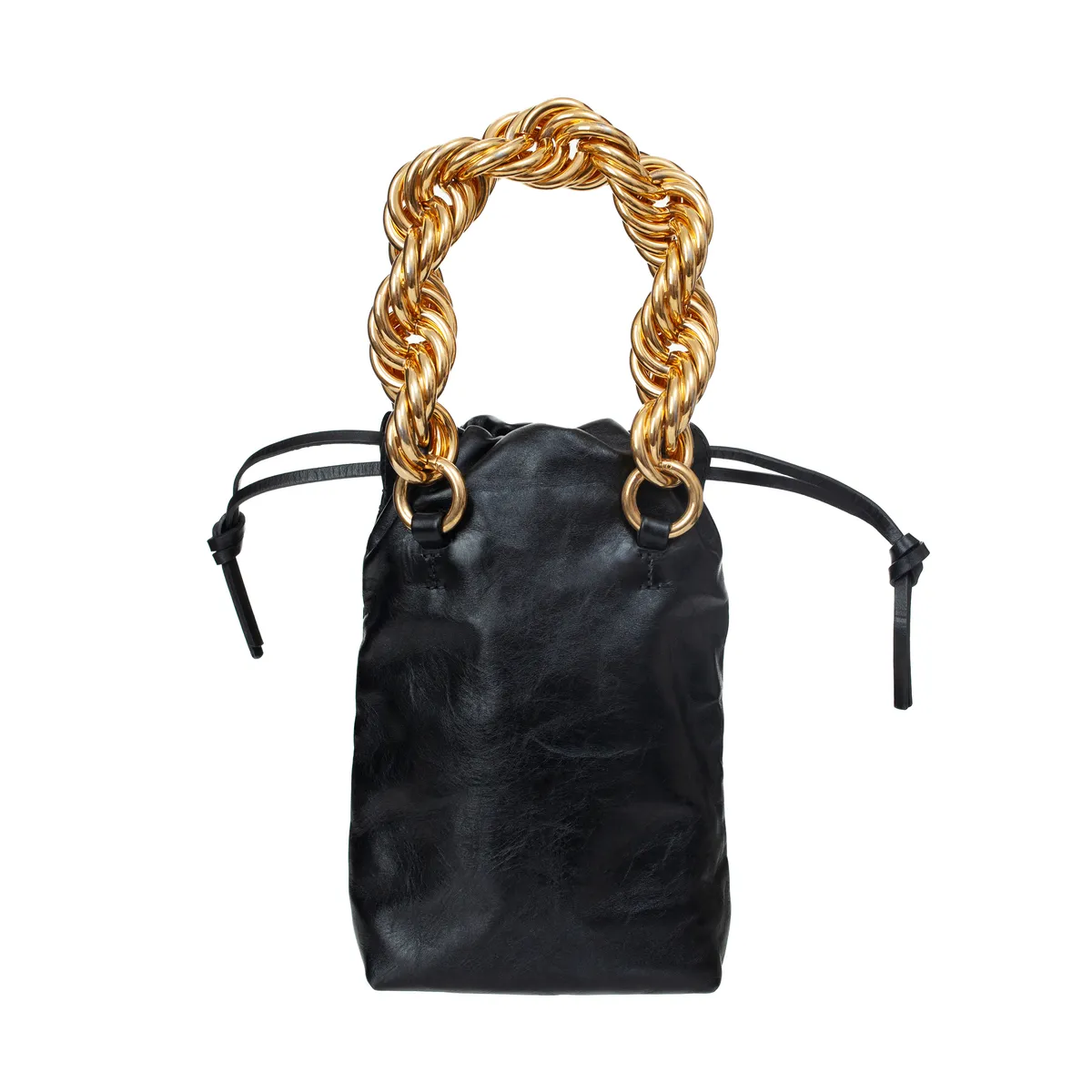 Leather with golden handle bag - Black