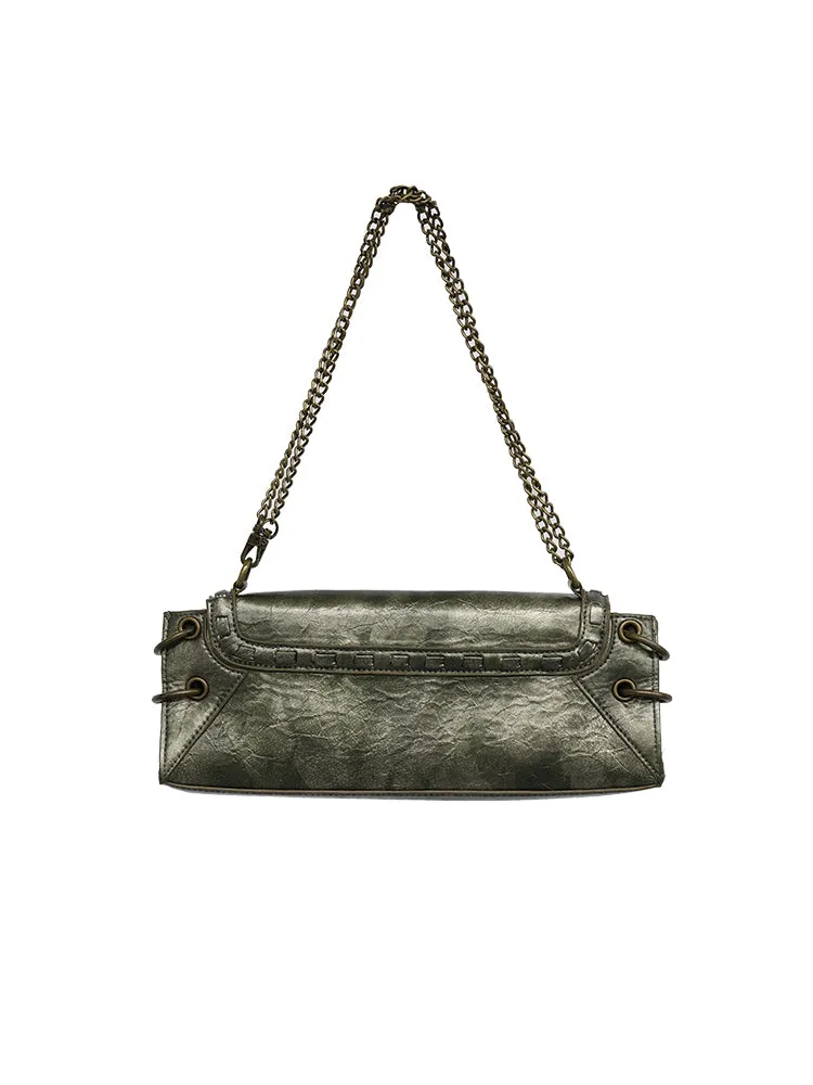 Letica Vintage Shain Strap Handle Lock Clasp Bronze Gold Cross-body Shoulder Bag Handbag