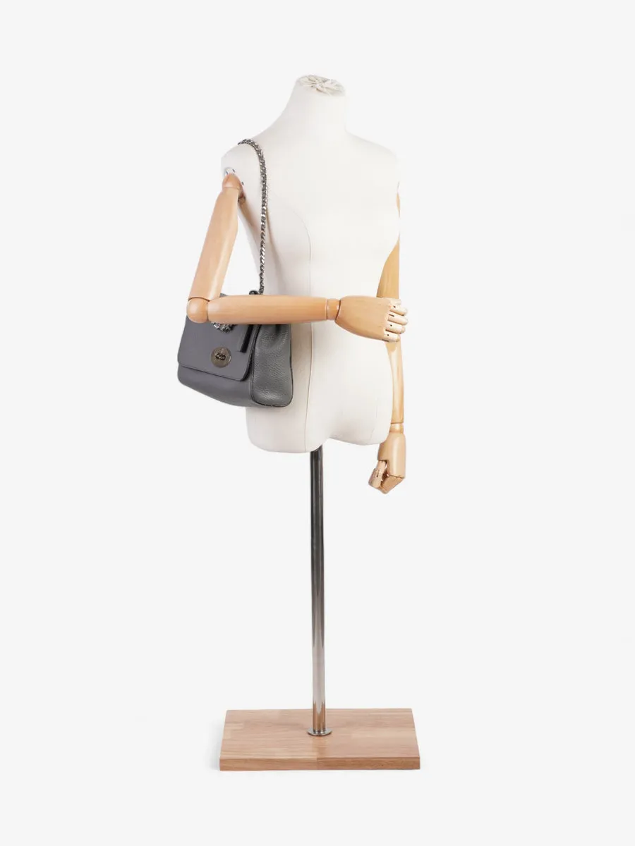 Lily Top Handle Bag Grey Grained Leather Medium