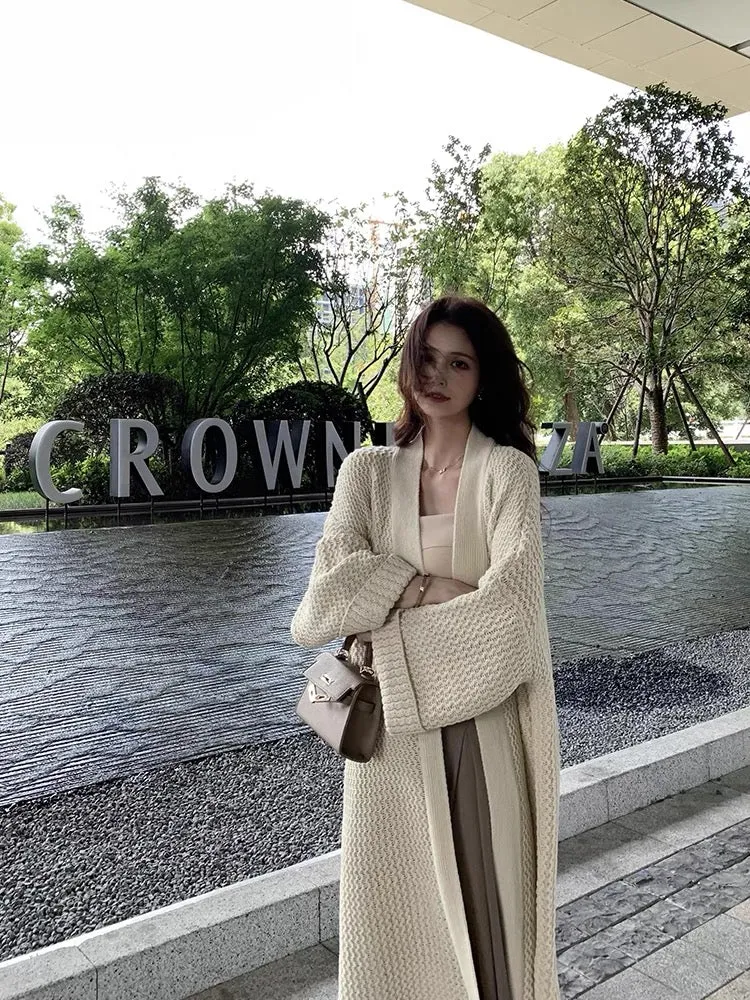 Lin Yan'er knitted cardigan windbreaker for women early autumn 2023 new loose lazy style mid-length sweater jacket (C183)