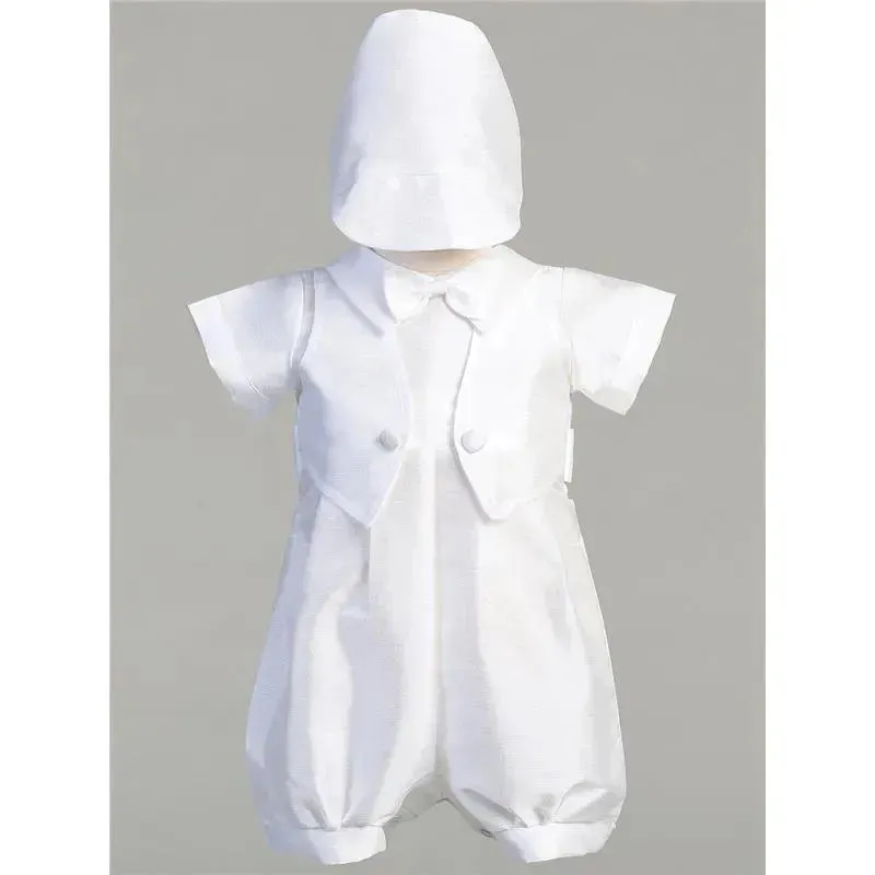 Lito - Baby Boy Poly Bengaline Romper With Hat, White