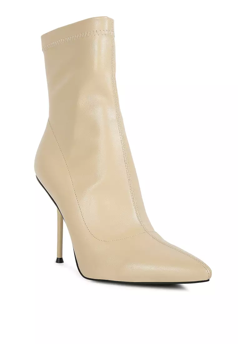 London Rag Beige High Pointed Heeled Ankle Boot