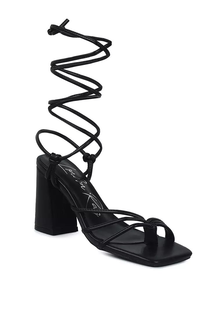 London Rag Black Toe Ring Tie Up Block Sandals