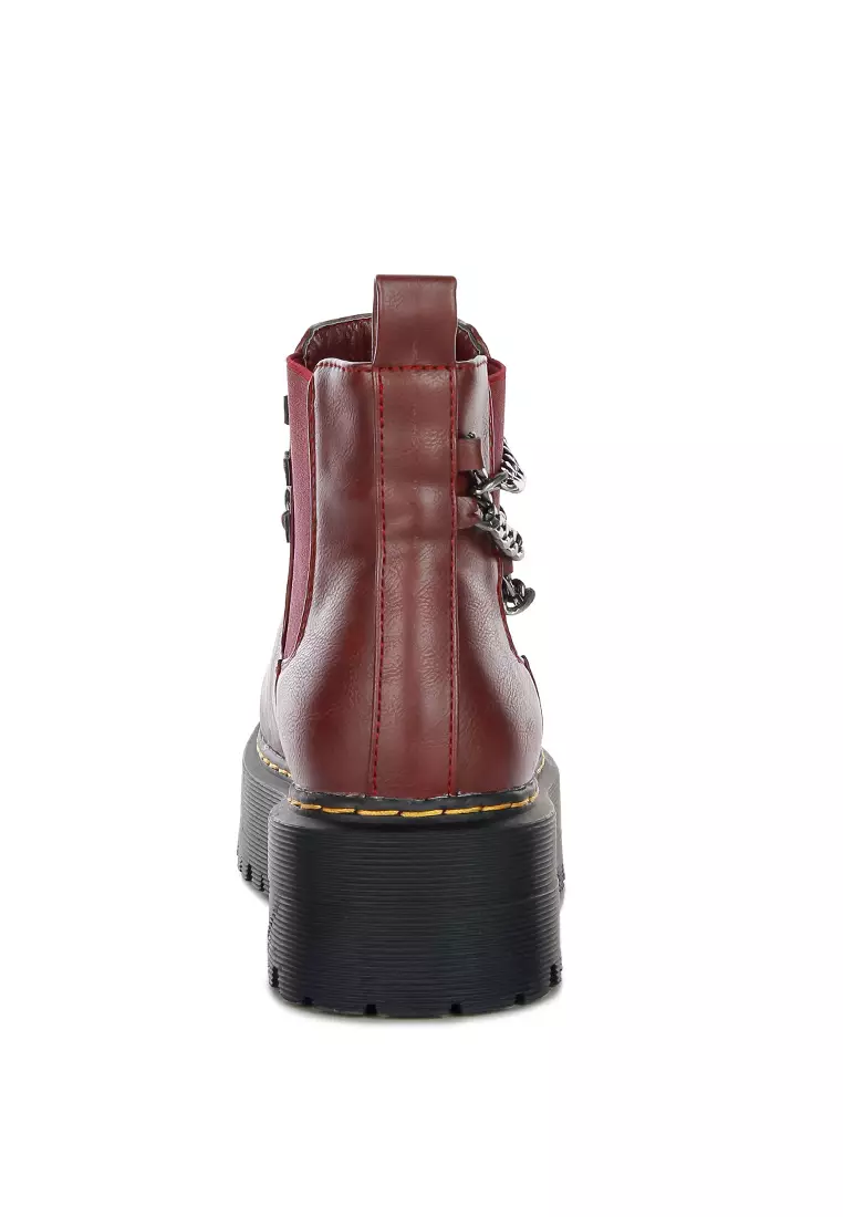 London Rag Burgundy Chunky Metal Chain Chelsea Boot
