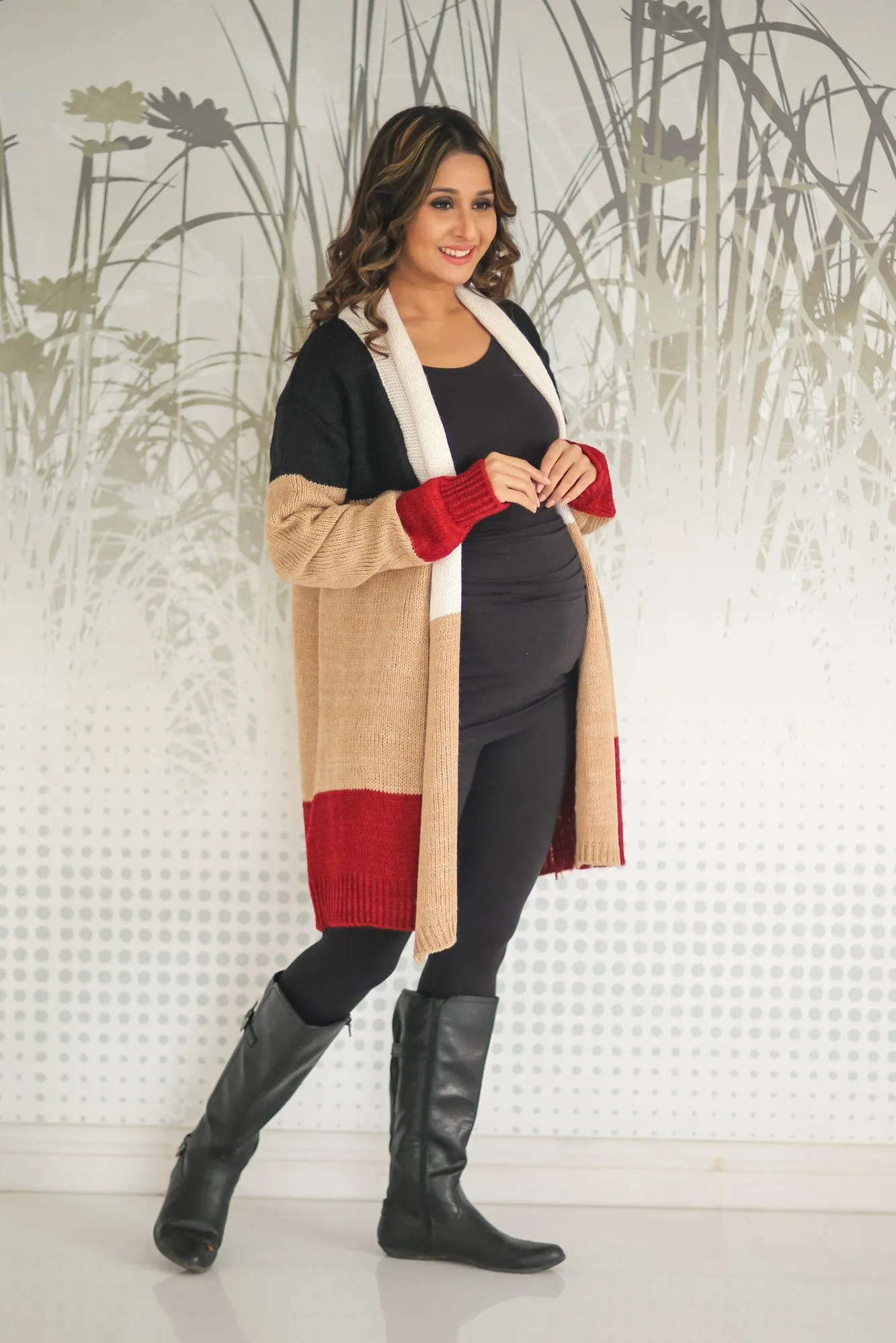 Long Color Block Maternity Cardigan