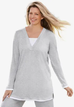 Long-Sleeve Layered-Look V-Neckline Tunic