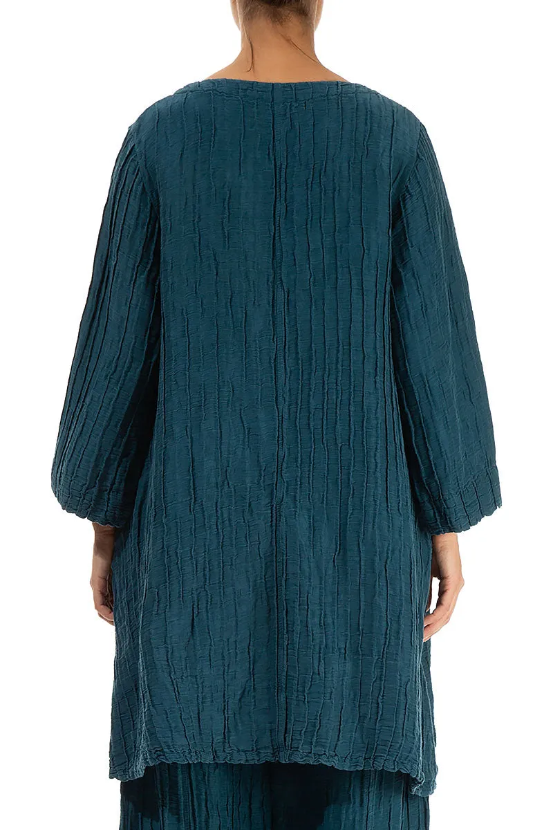 Loose Crinkled Dark Teal Silk Tunic