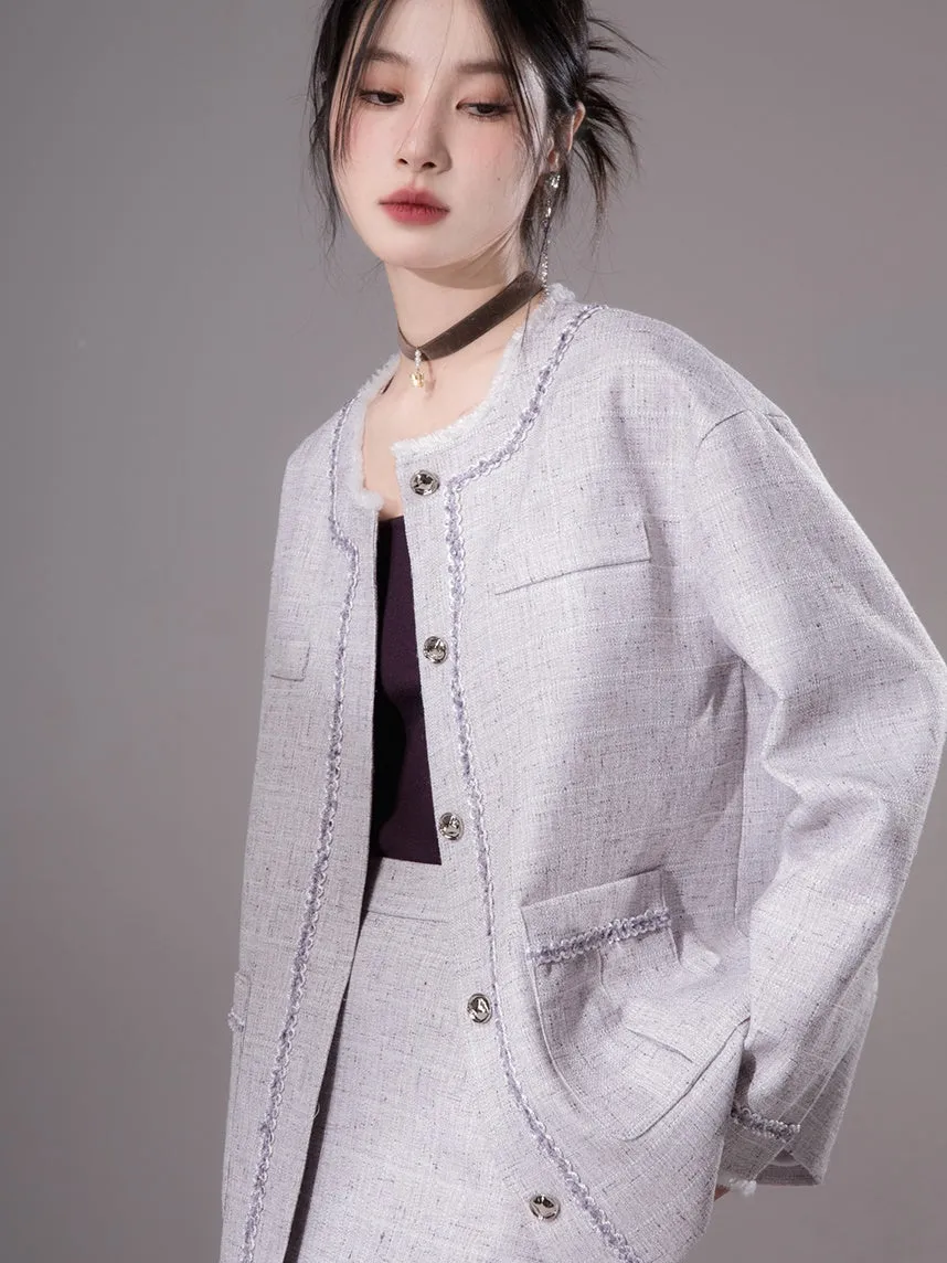 Loose Tweed Jacket & Skirt Set-up