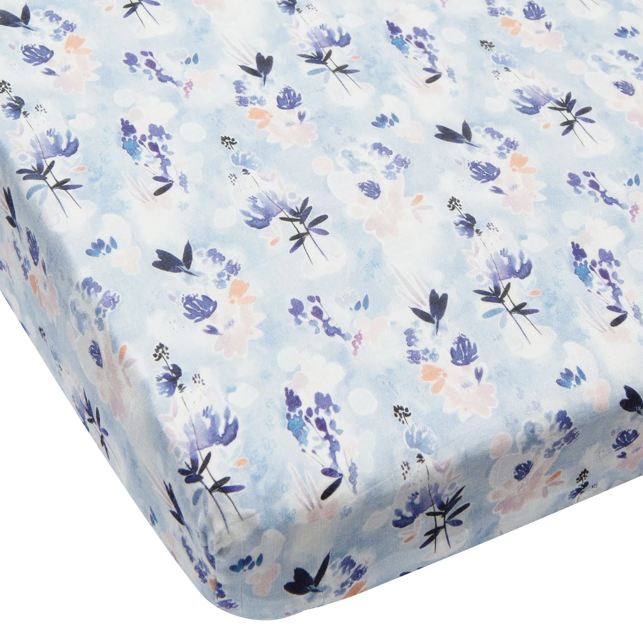 Loulou Lollipop Bamboo Muslin Fitted Crib Sheet - Ink Floral  - Clement