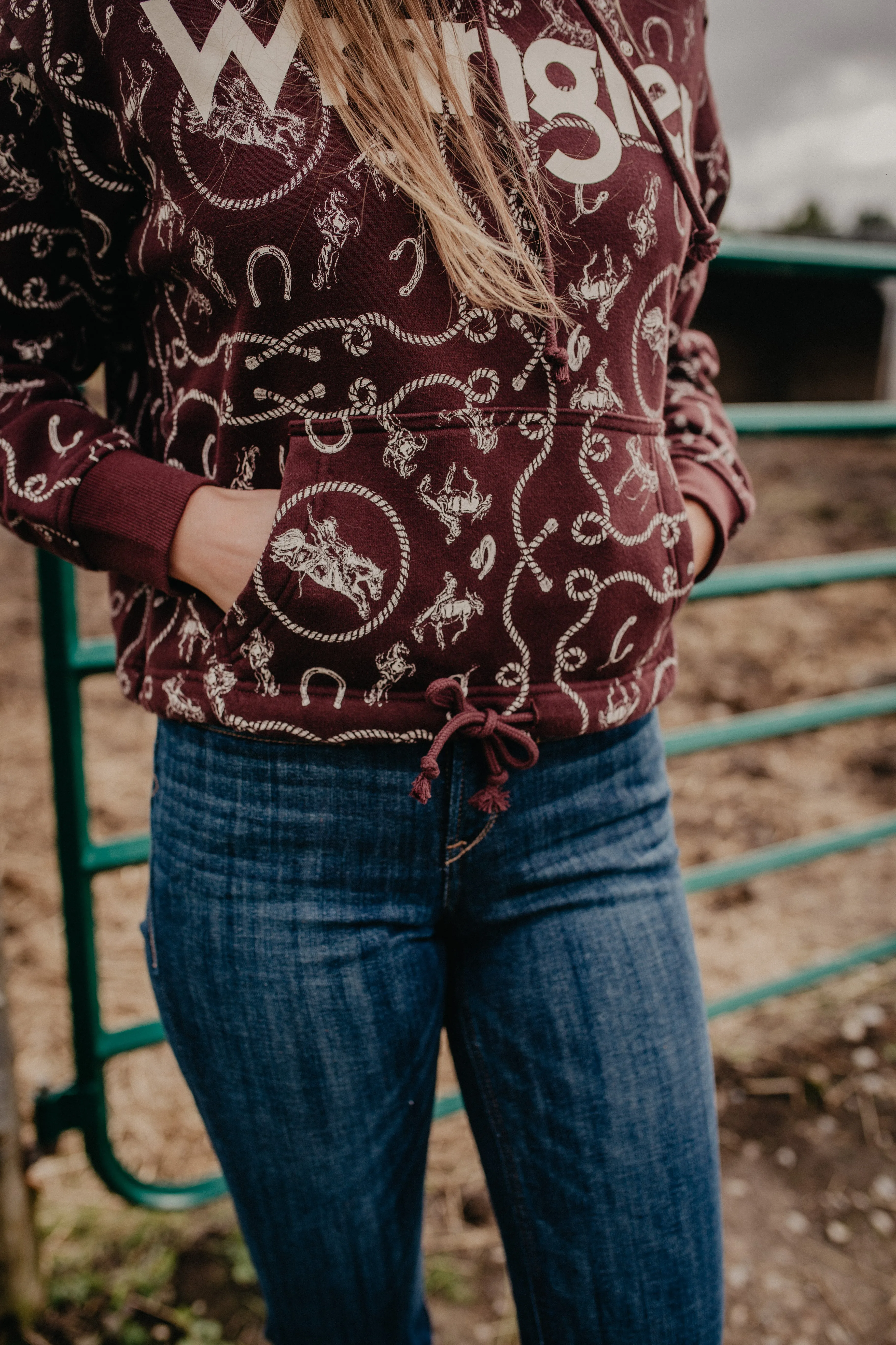 'Mabel' Wrangler Women's Bronc & Rope Printed Plum Hoodie (XS-XXL)