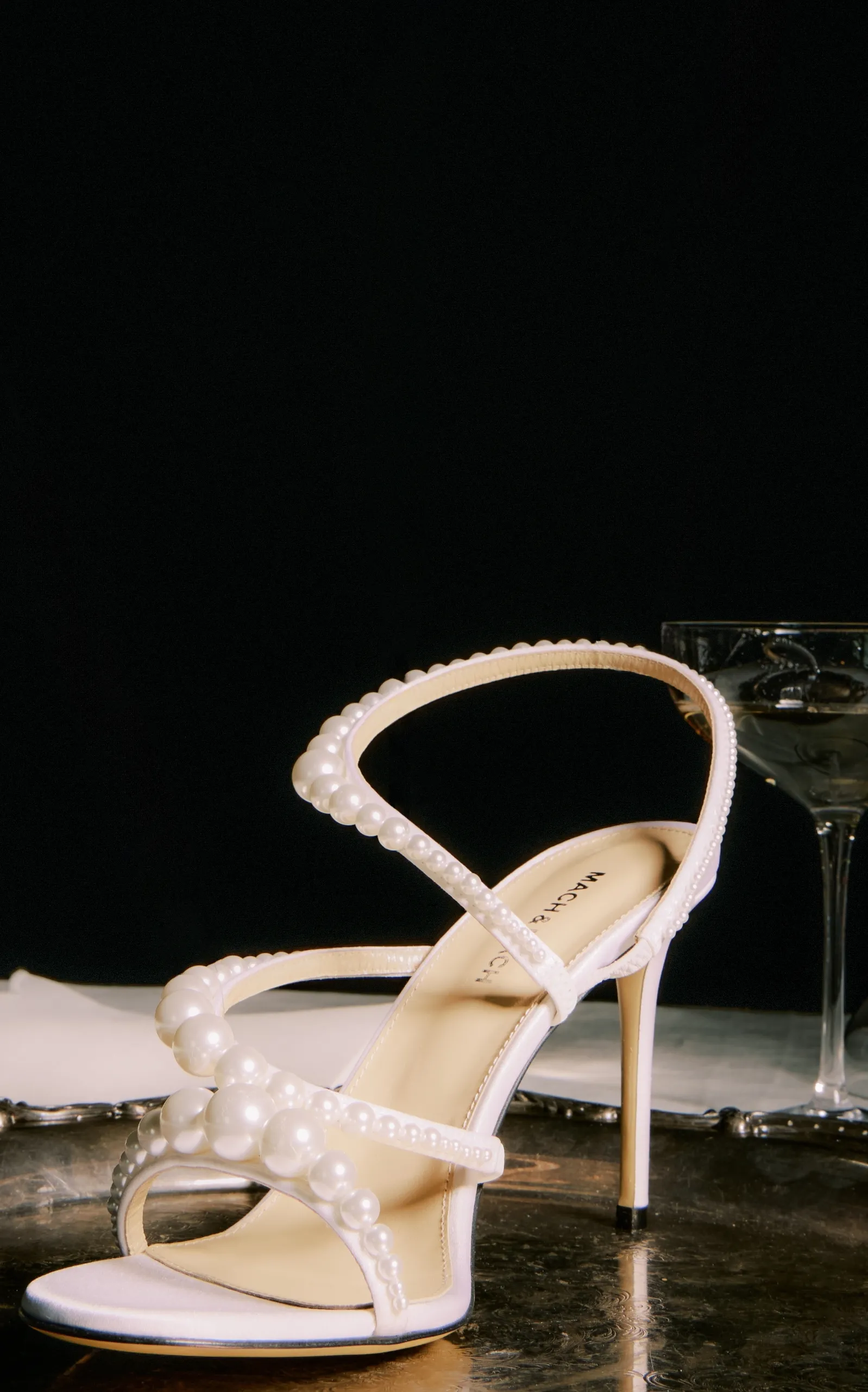 Mach & Mach Sirène Pearl-Embellished Satin Sandals