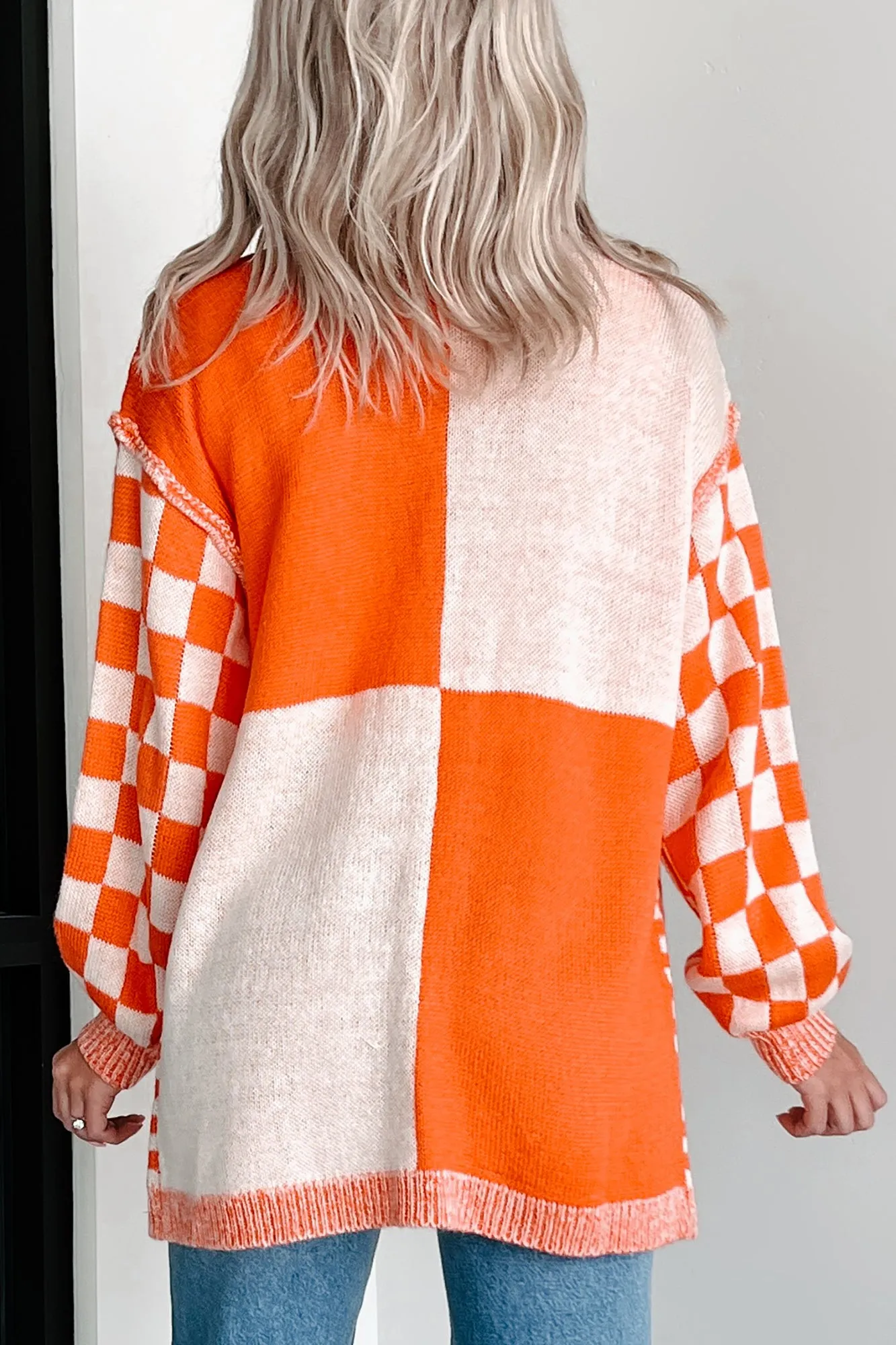 Magnetic Aura Checkered Cardigan (Orange)