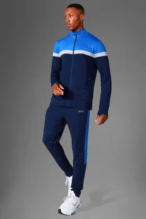 Man Active Block Performance Zip Tracksuit | boohooMAN UK