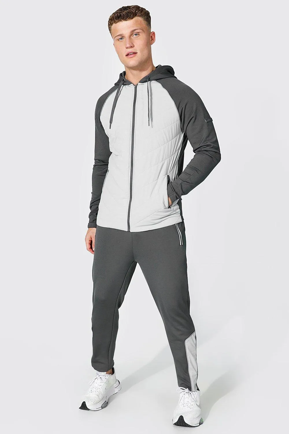Man Active Gym Quilted Hoodie Tracksuit