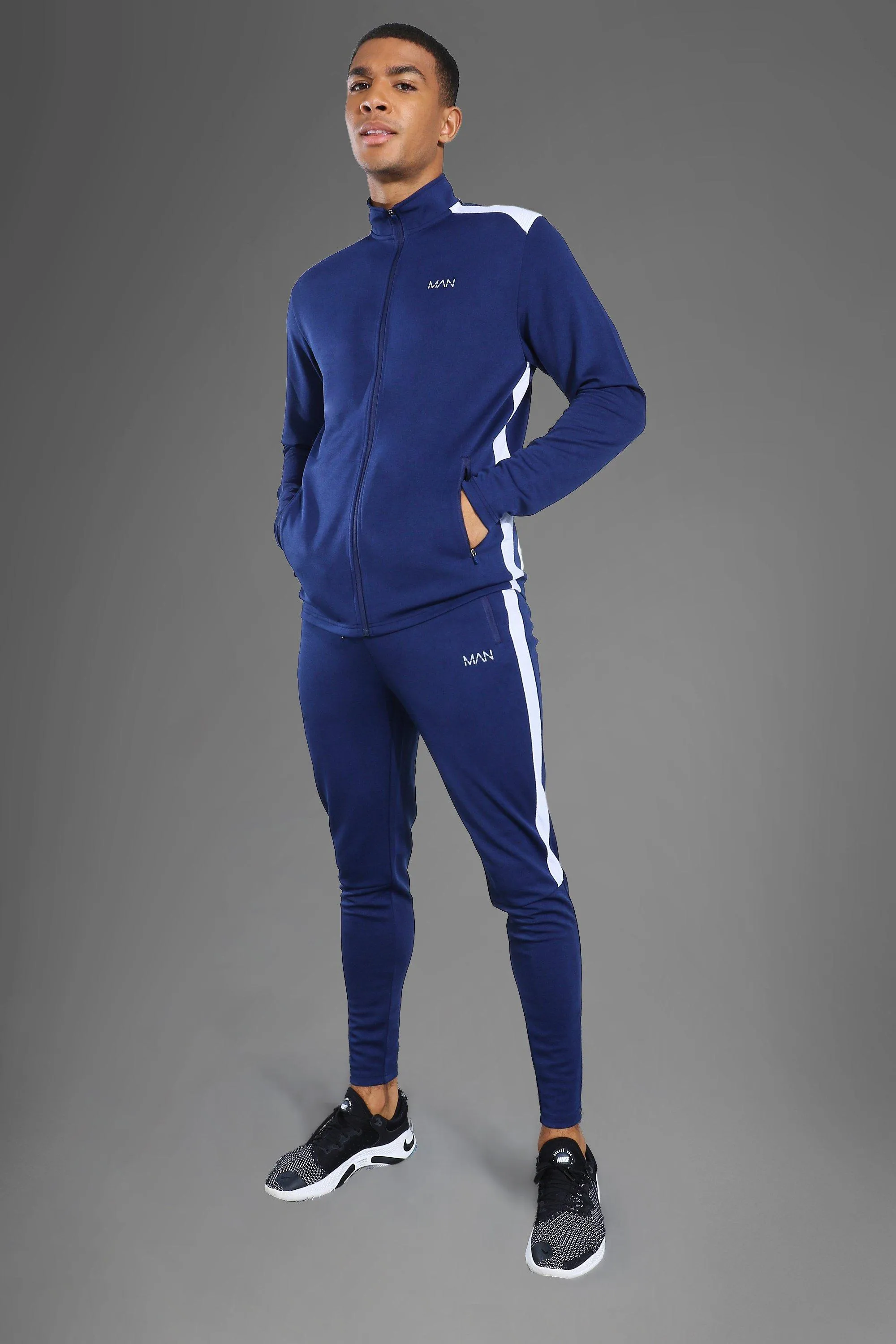 Man Active Mesh Panel Zip Through Tracksuit | boohooMAN UK