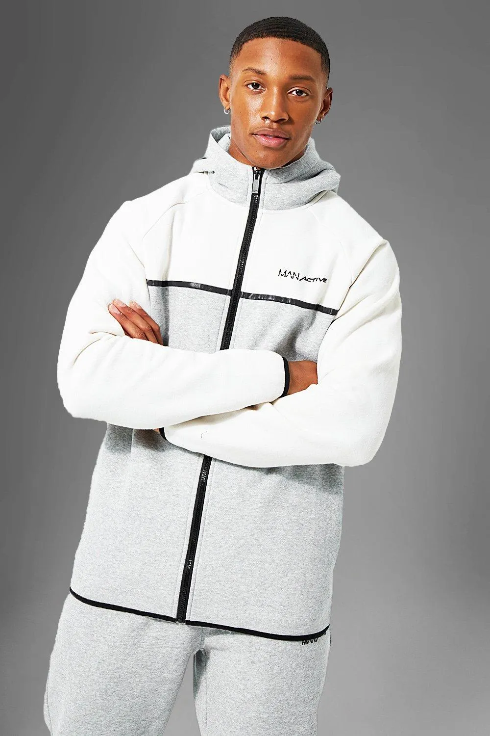 Man Active Zip Through Colour Block Hoodie