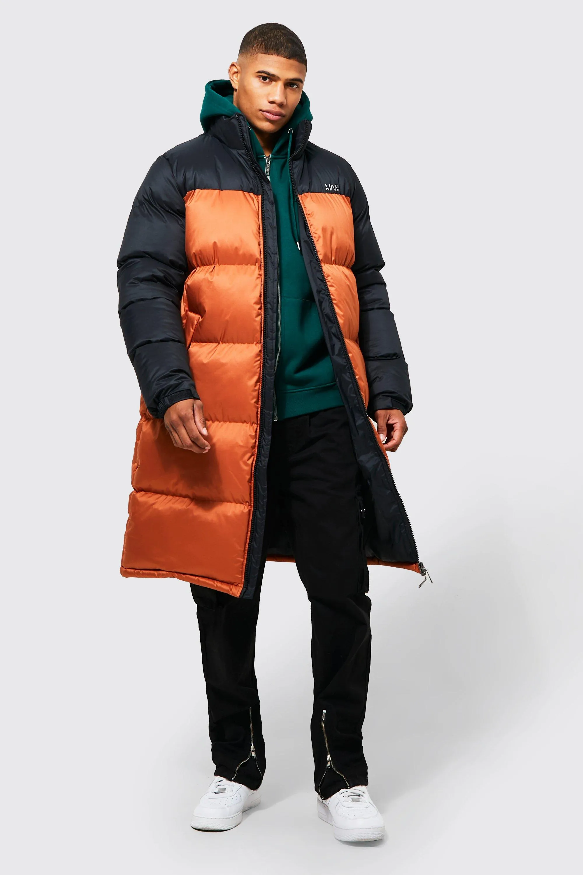 Man Dash Colour Block Longline Puffer