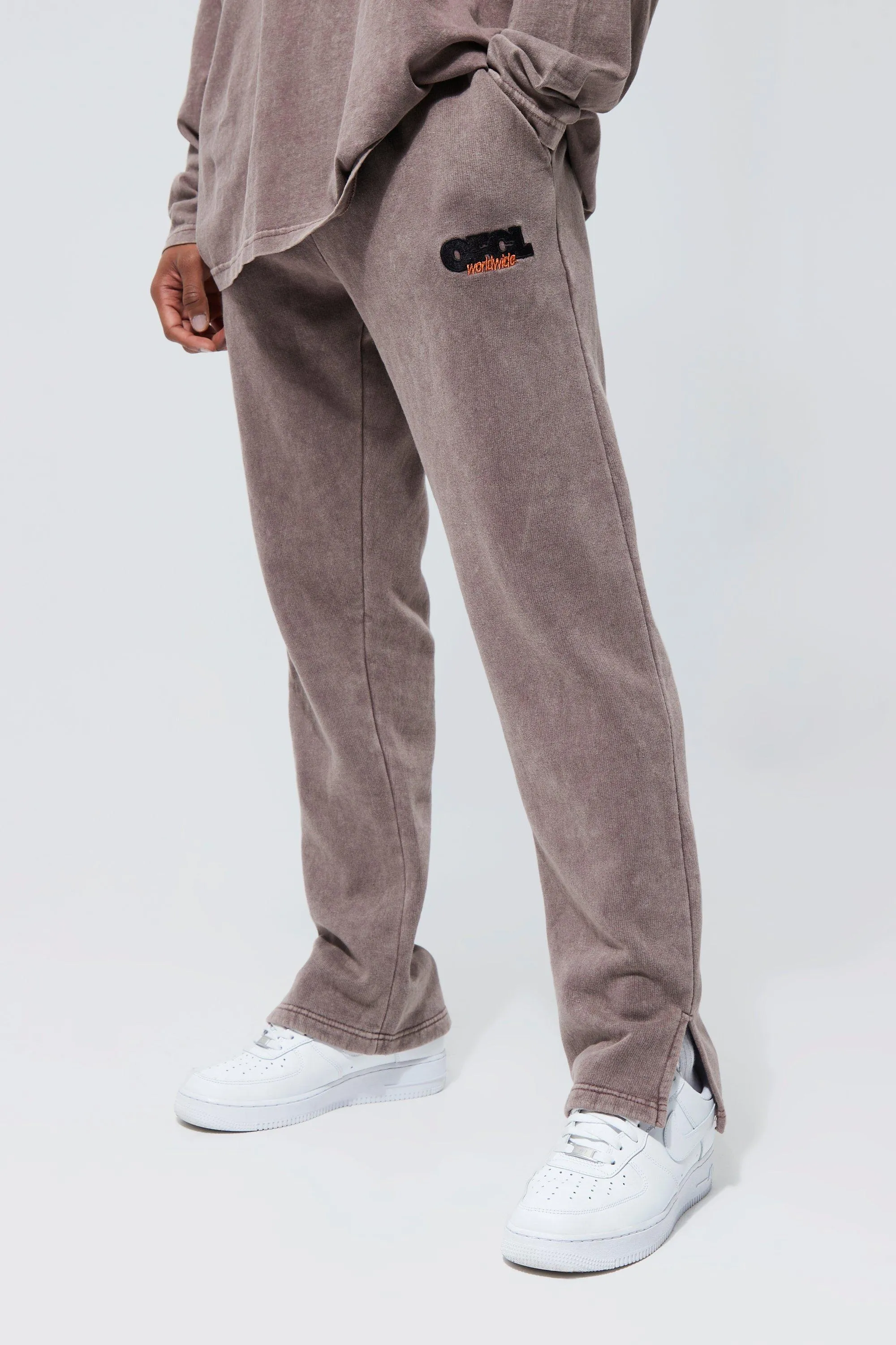 Man Regular Fit Washed Split Hem Joggers | boohooMAN UK