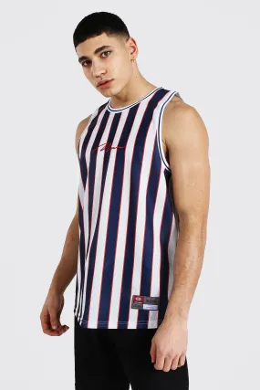 Man Signature Stripe Mesh Basketball Tank Top
