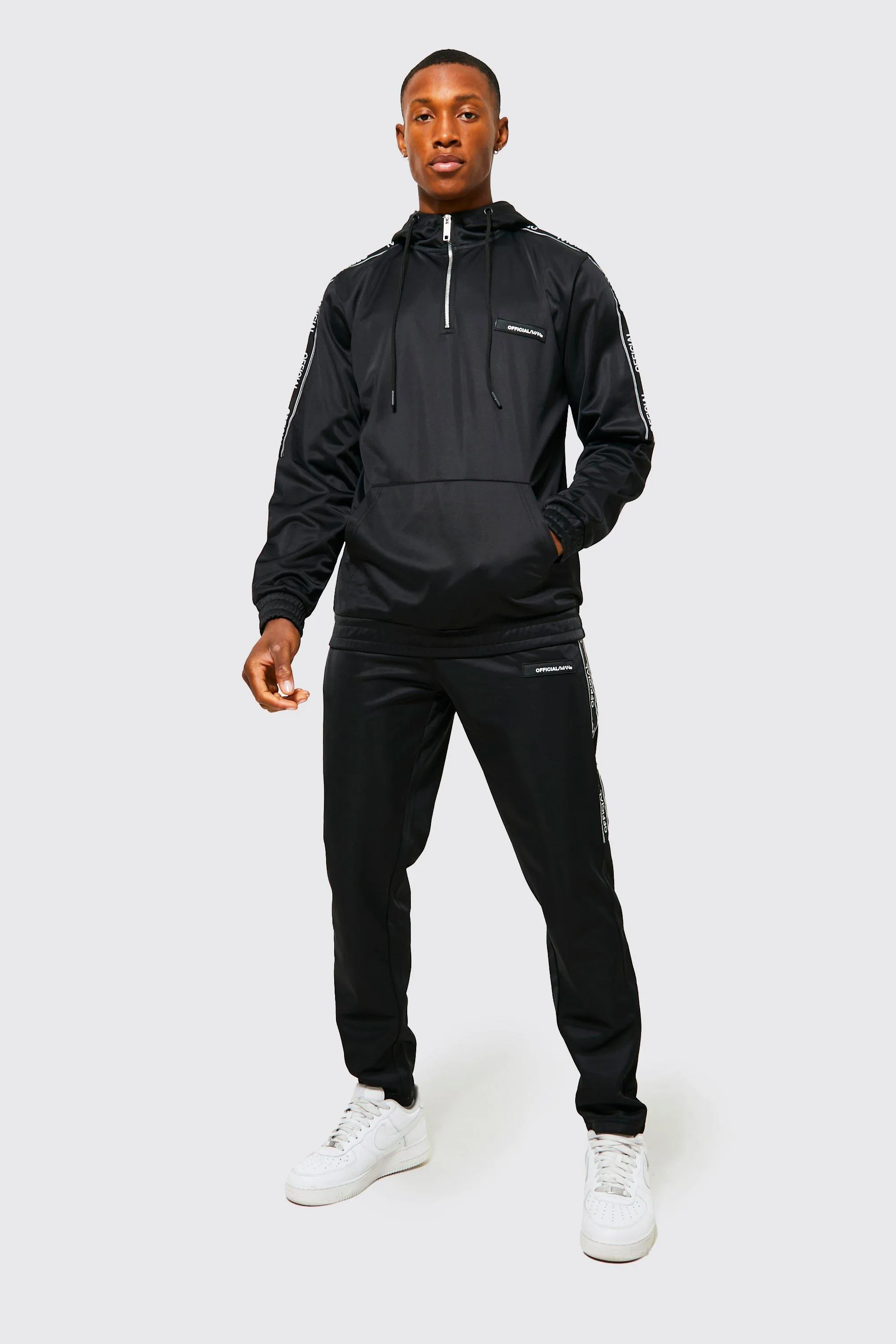 Man Tape Poly Zip Hooded Tracksuit