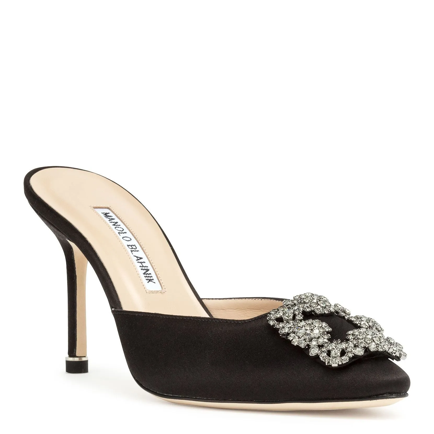 Manolo Blahnik Hangisimu 90 black satin mules