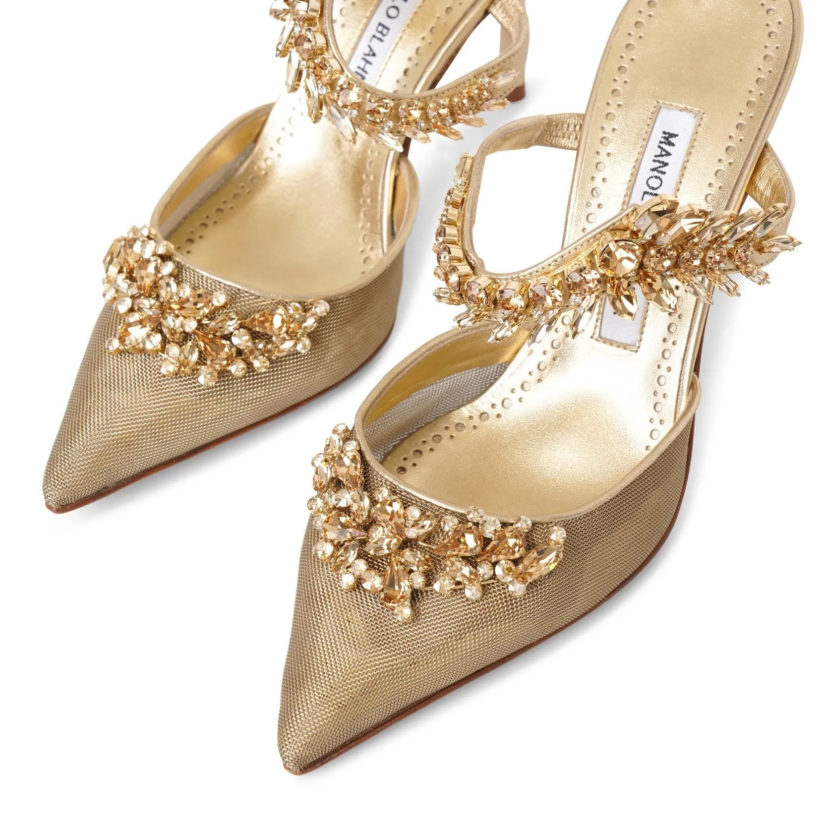 Manolo Blahnik Lurum 90 gold mesh mules