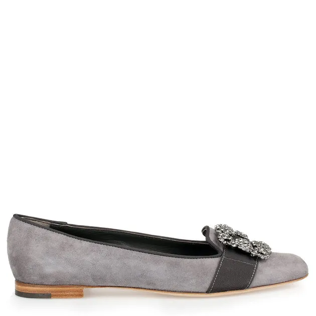 Manolo Blahnik Marria grey suede embellished slipper