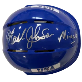 Mark Johnson Autographed Royal Blue Mini Helmet Miracle (#1/10)