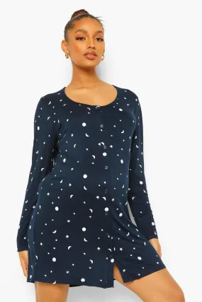 Maternity Celestial Print Button Front Nightgown
