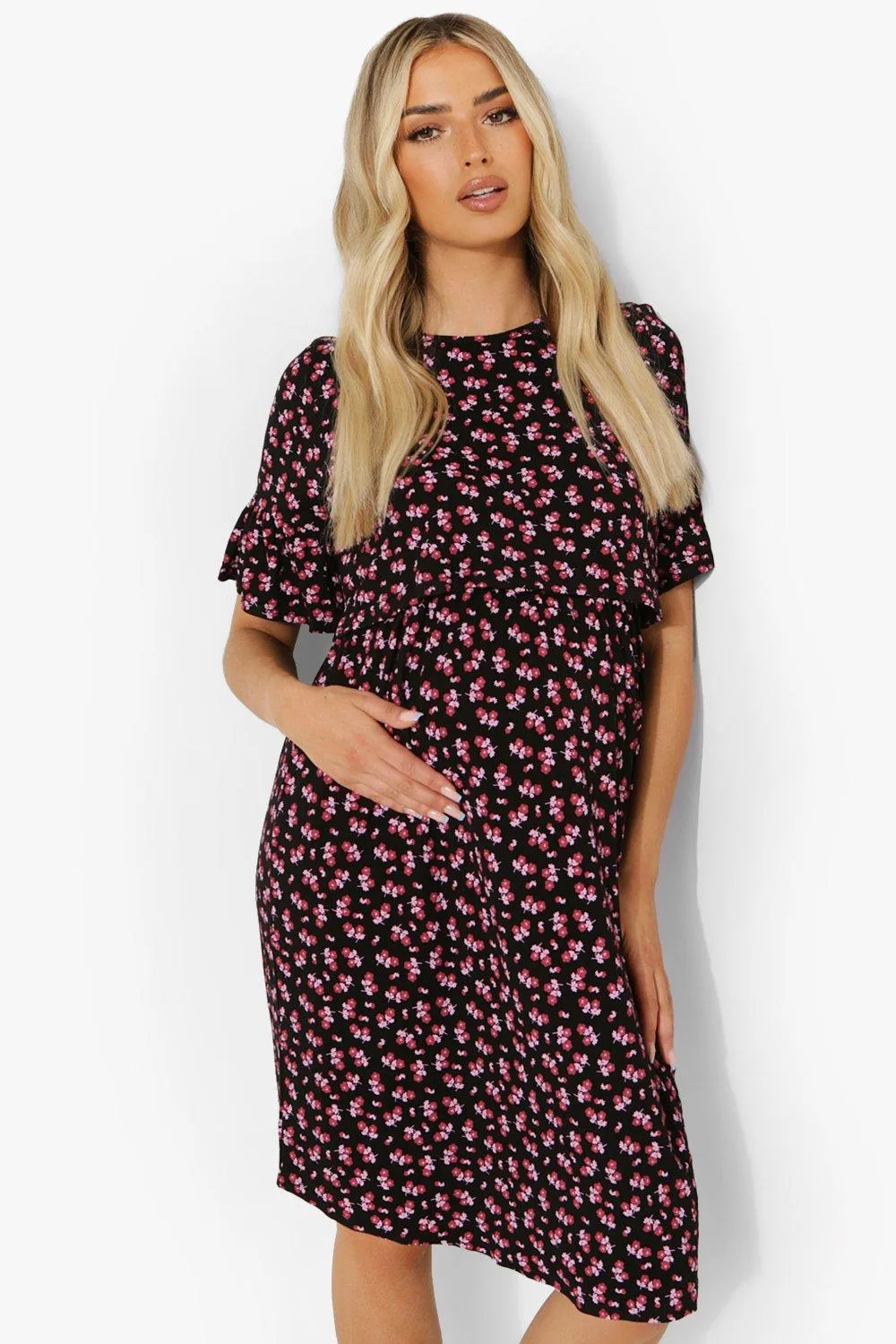 Maternity Ditsy Floral Nursing Smock Dress