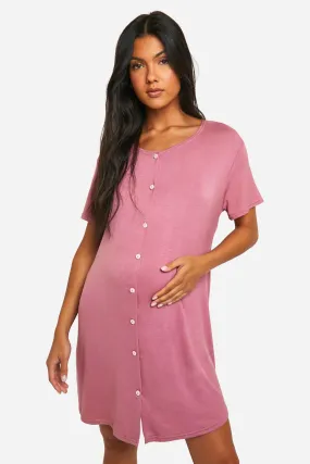 Maternity Peached Button Down Nightgown