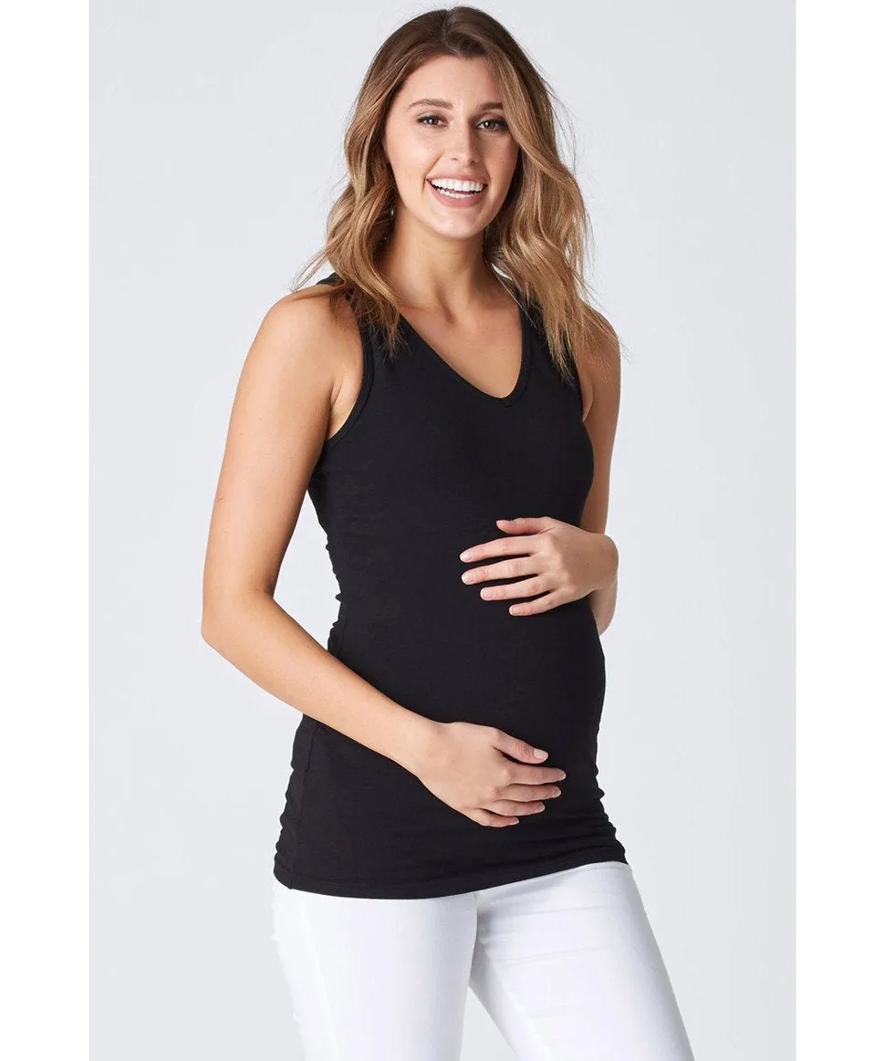 Maternity Singlet Ellie Side Gather - Black