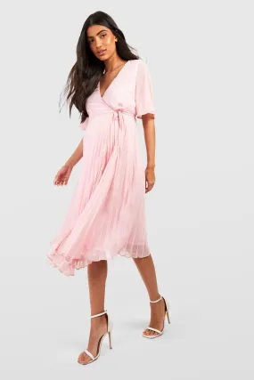 Maternity Wrap Pleated Skater Midi Dress
