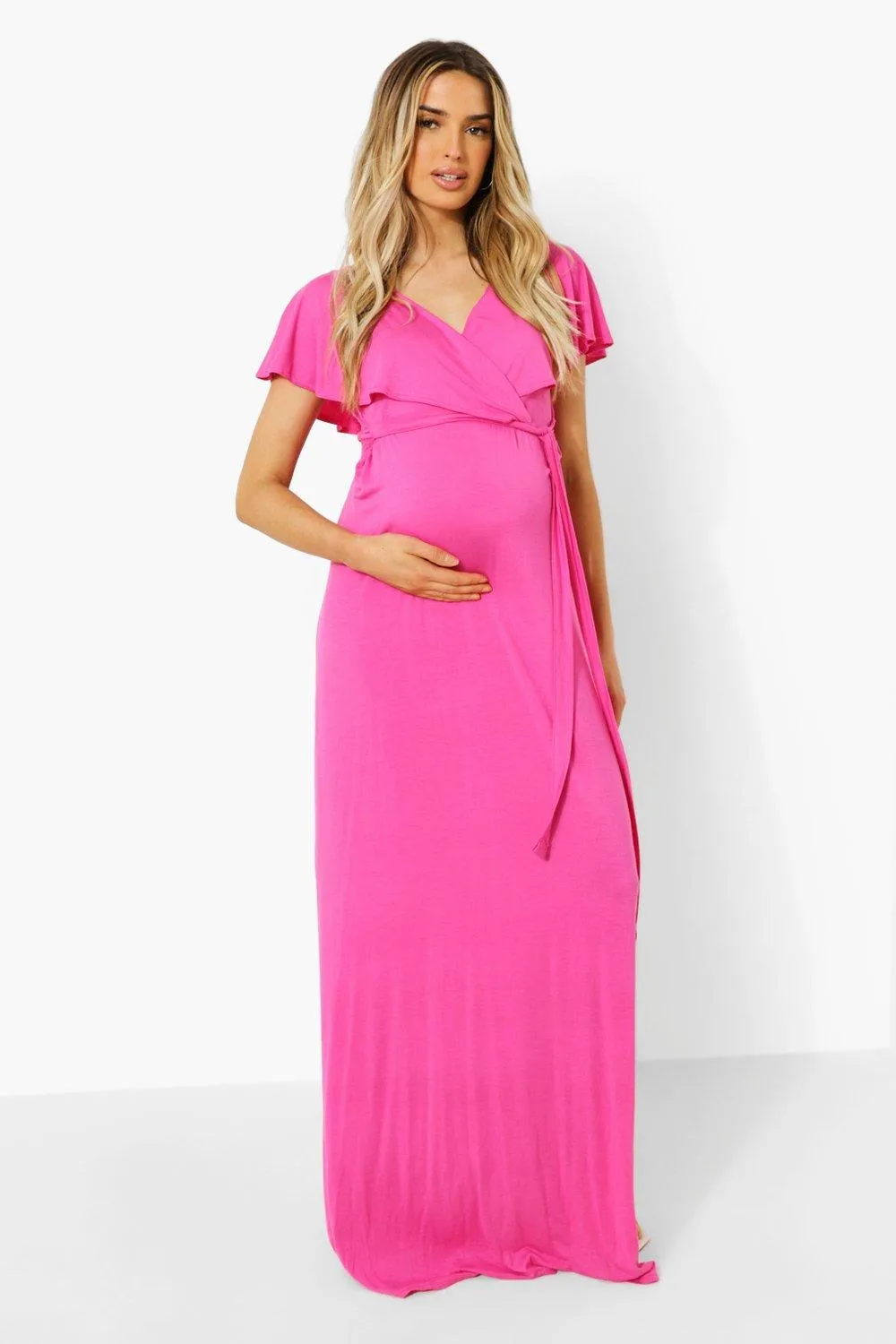 Maternity Wrap Tie Waist Maxi Dress