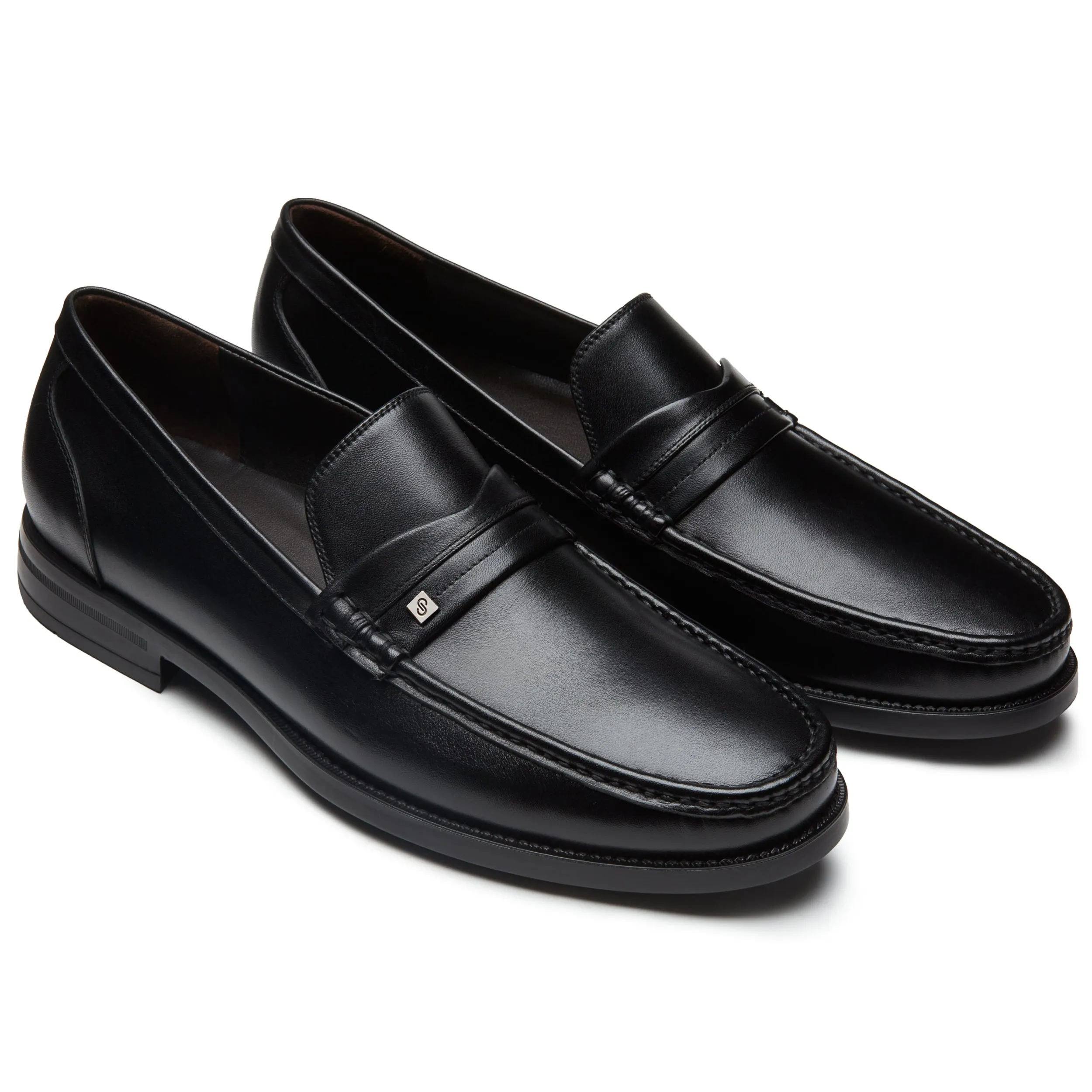 Mens black classic leather loafers shoes