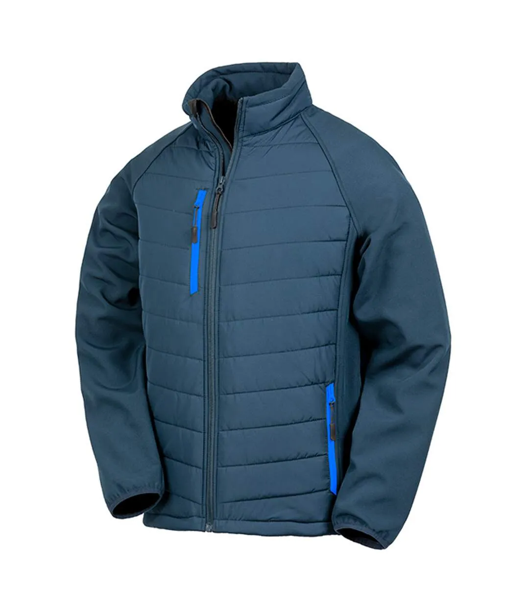 Mens black compass padded soft shell jacket navy/royal blue Result