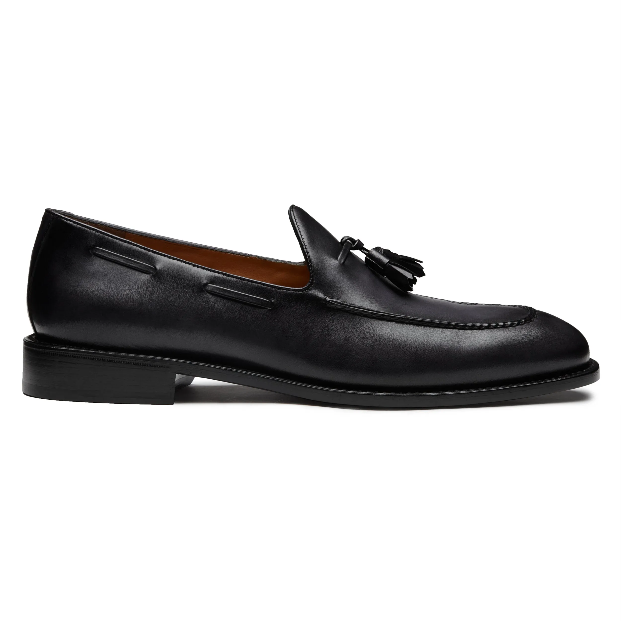 Mens black leather tassel welted loafers