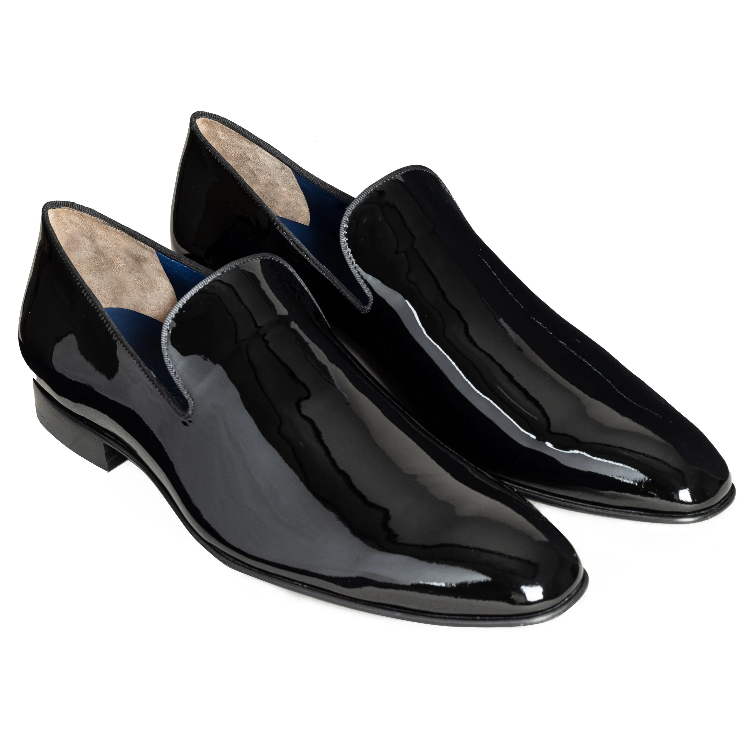 Mens black patent tuxedo-slip on loafers