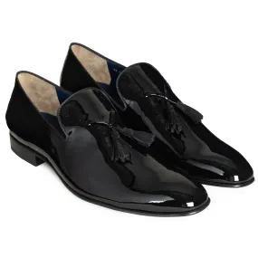 Mens black patent tuxedo-tassel loafers