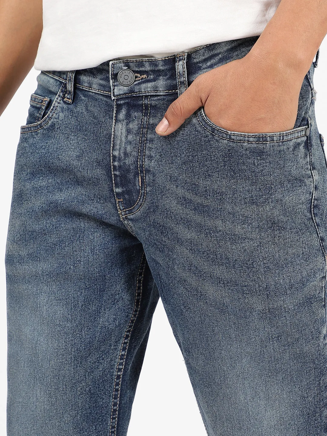 Men's Blue Washed Bootcut Jeans Stretchable