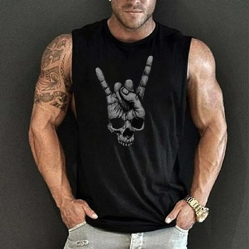 Men's Casual Loose Skull Print Sleeveless Tank Top 24496028M