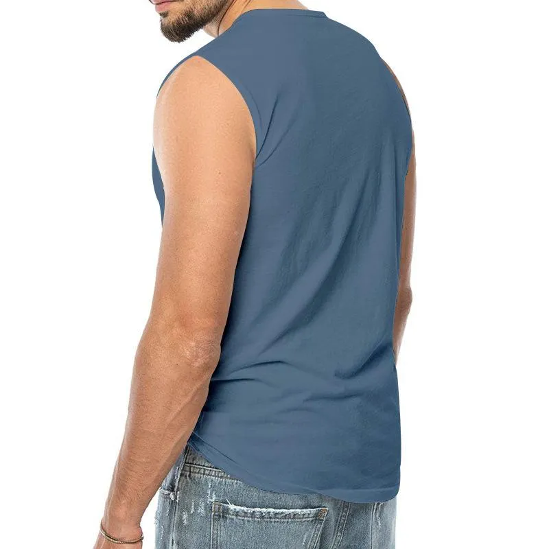 Men's Casual Solid Color Henley Collar Sleeveless Tank Top 62119111Y