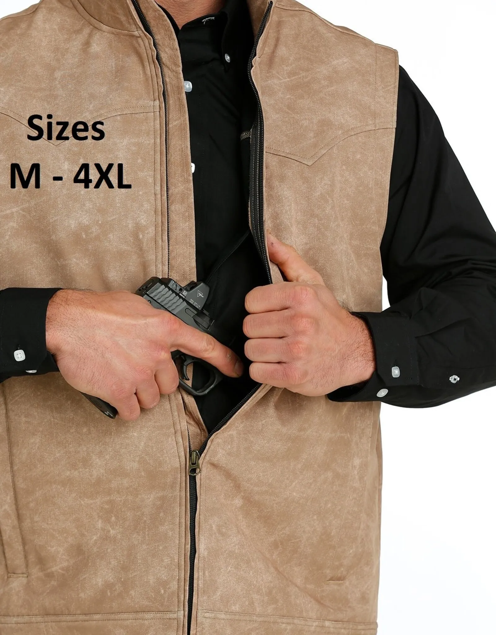 Mens Cinch Khaki Fleece Lined Bonded Concealed Carry Vest