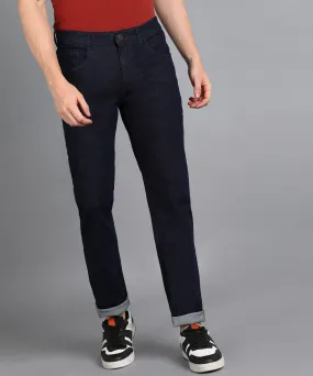 Men's Dark Blue Regular Fit Washed Jeans Stretchable