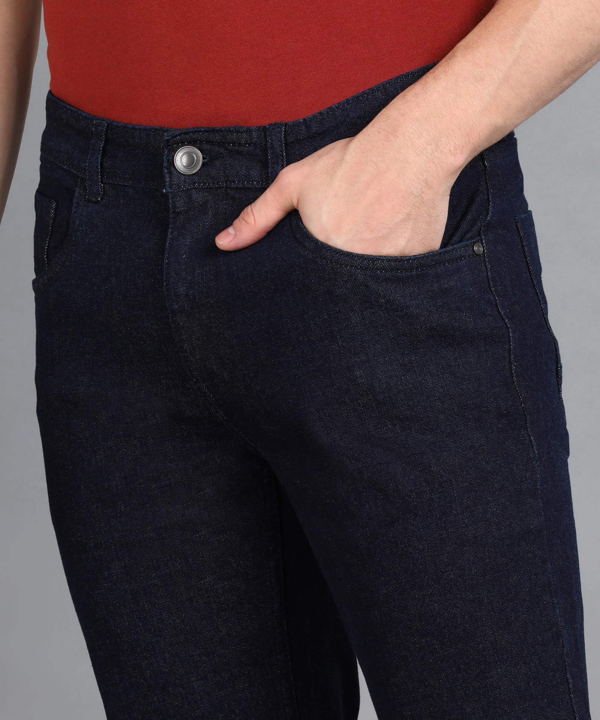 Men's Dark Blue Regular Fit Washed Jeans Stretchable